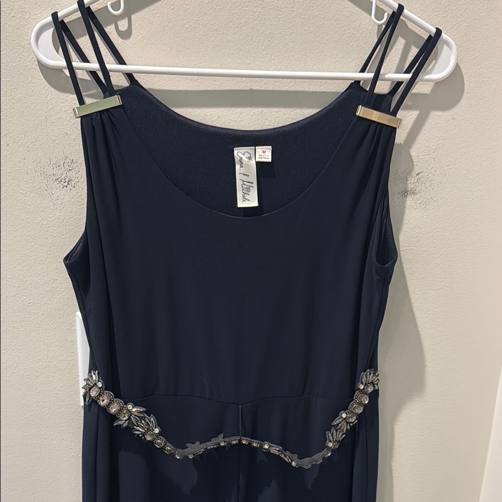 Emma & Michele Navy Blue Sleeveless Maxi Dress with beaded belt size medium